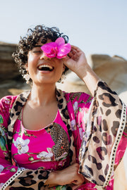 Leopard's Kiss Pink Chiffon Kimono Cover Up