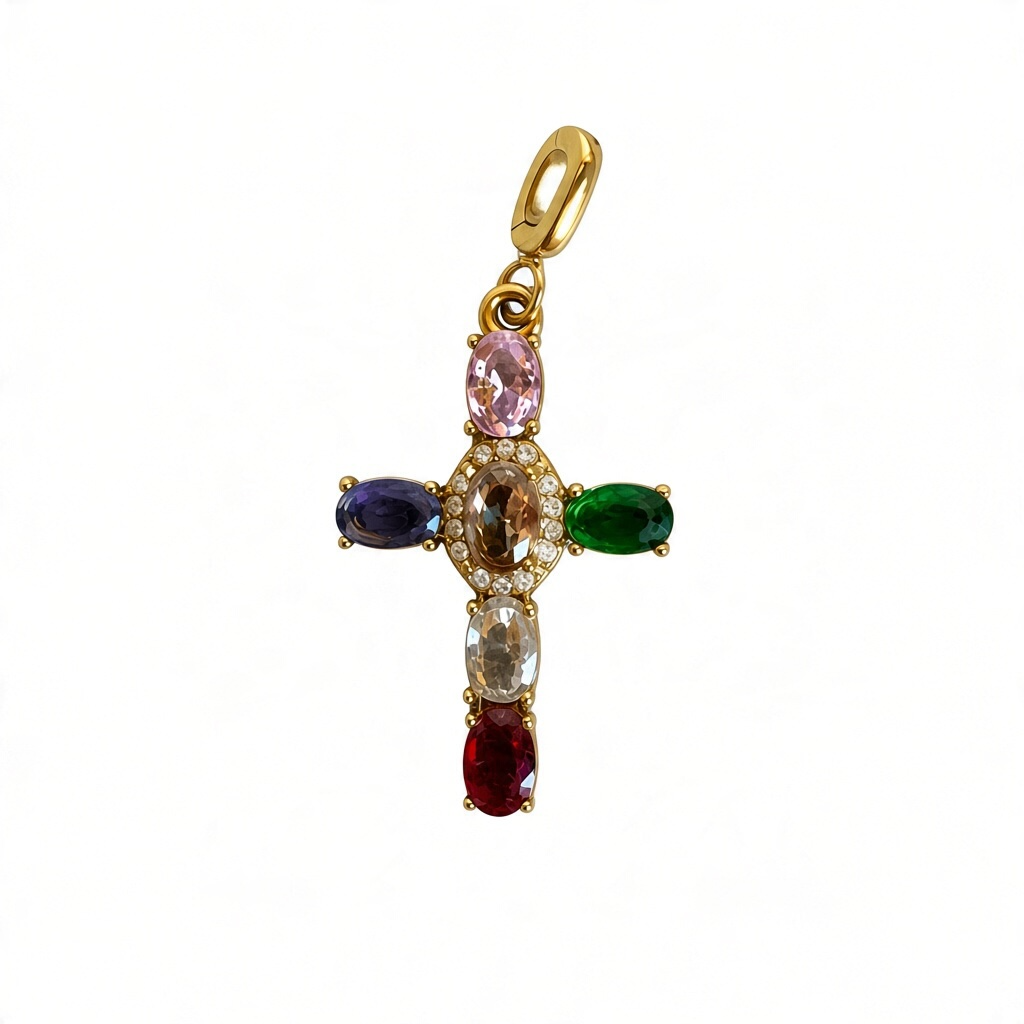 Glass Stone Cross Charm