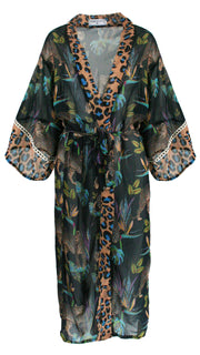 Cobalt Leopard Chiffon Kimono Cover Up