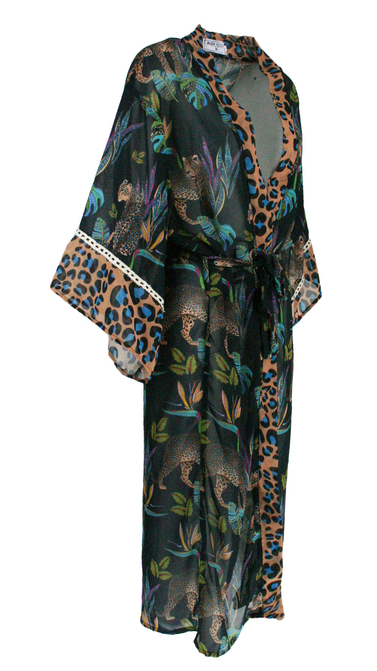 Cobalt Leopard Chiffon Kimono Cover Up