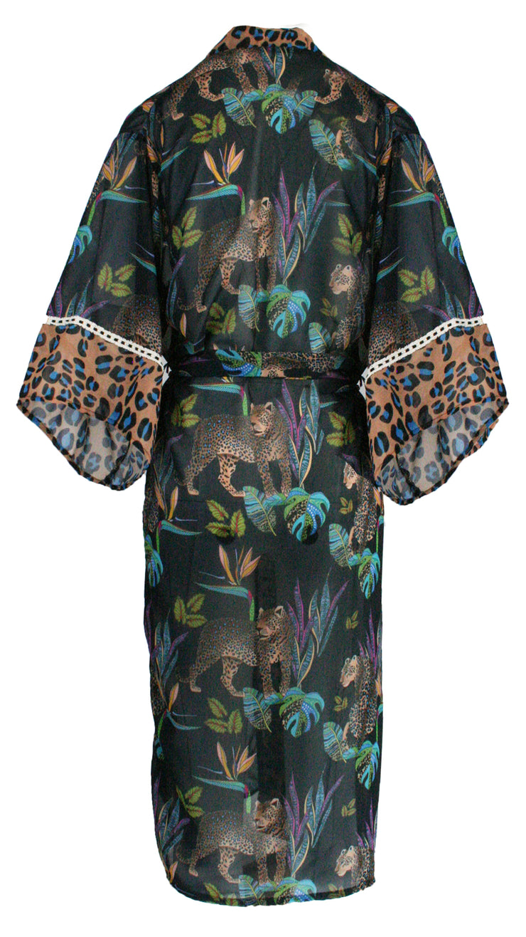 Cobalt Leopard Chiffon Kimono Cover Up