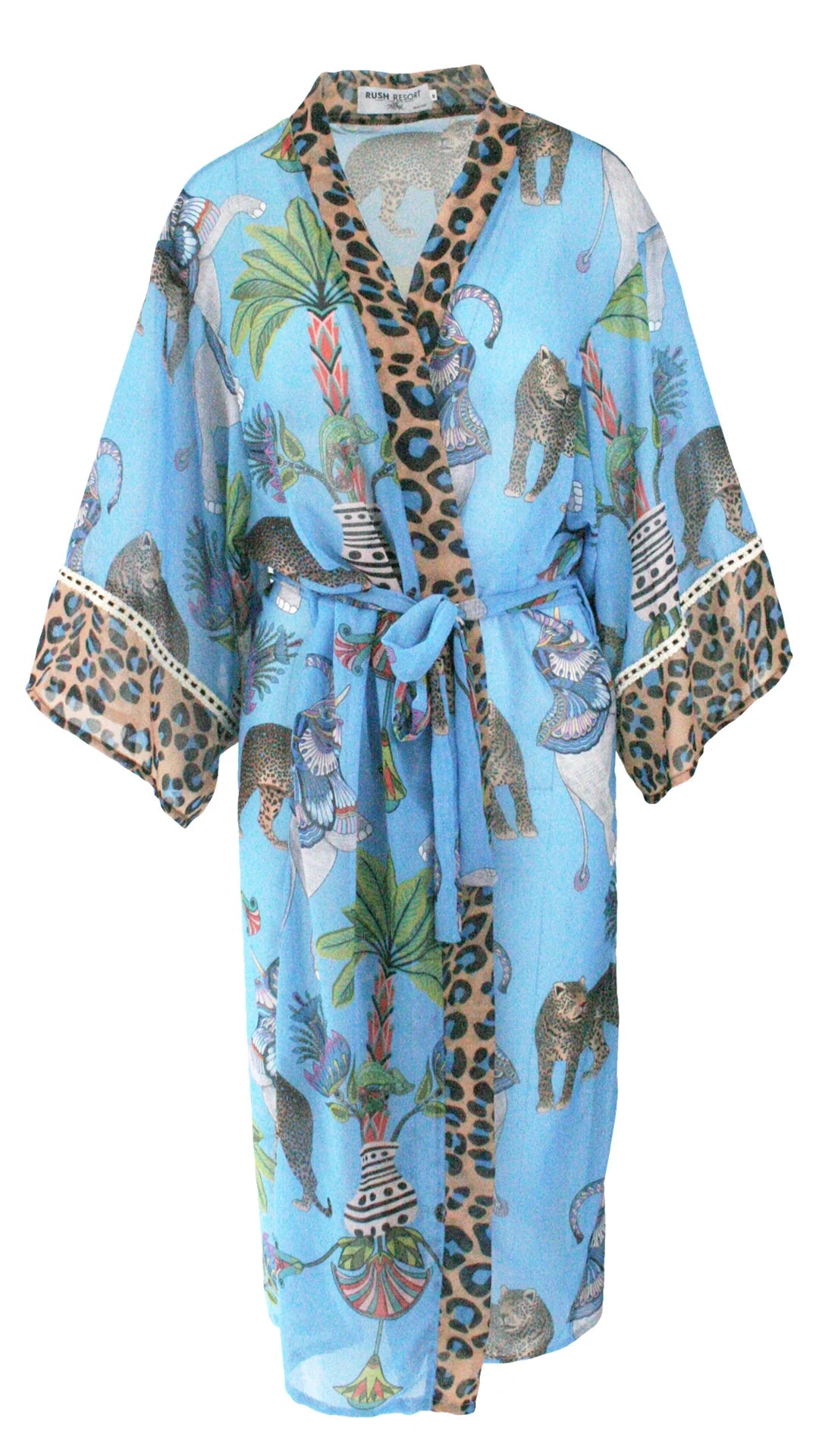 Lunch With Leopards Blue Chiffon Kimono Cover Up