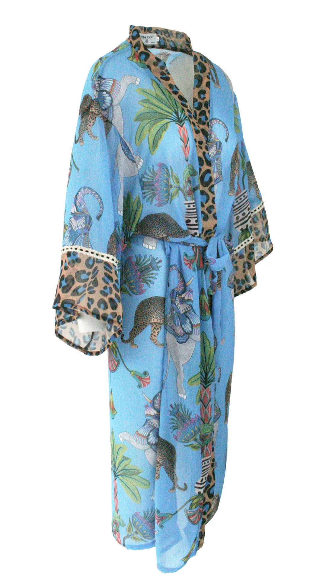 Lunch With Leopards Blue Chiffon Kimono Cover Up