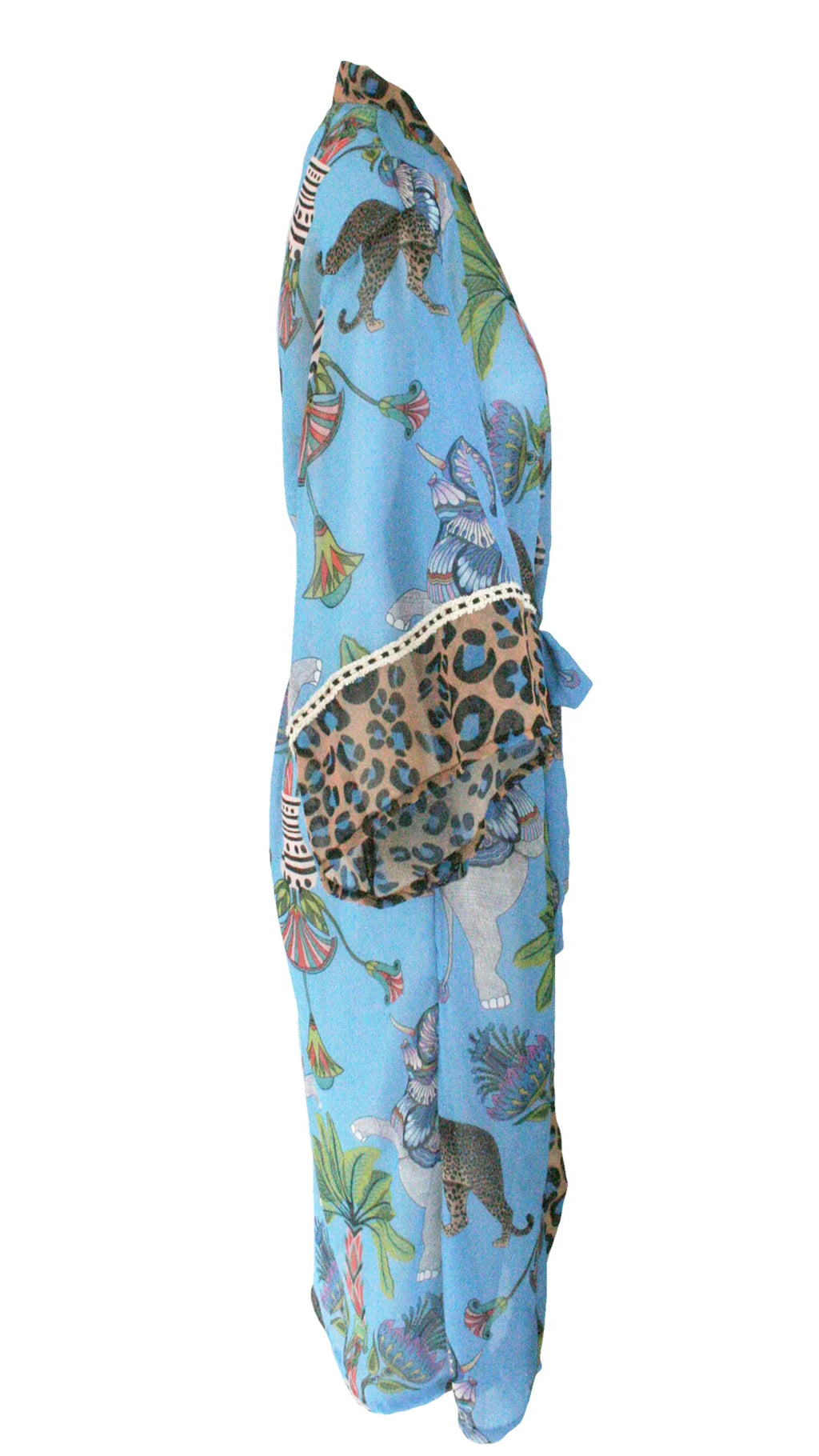 Lunch With Leopards Blue Chiffon Kimono Cover Up
