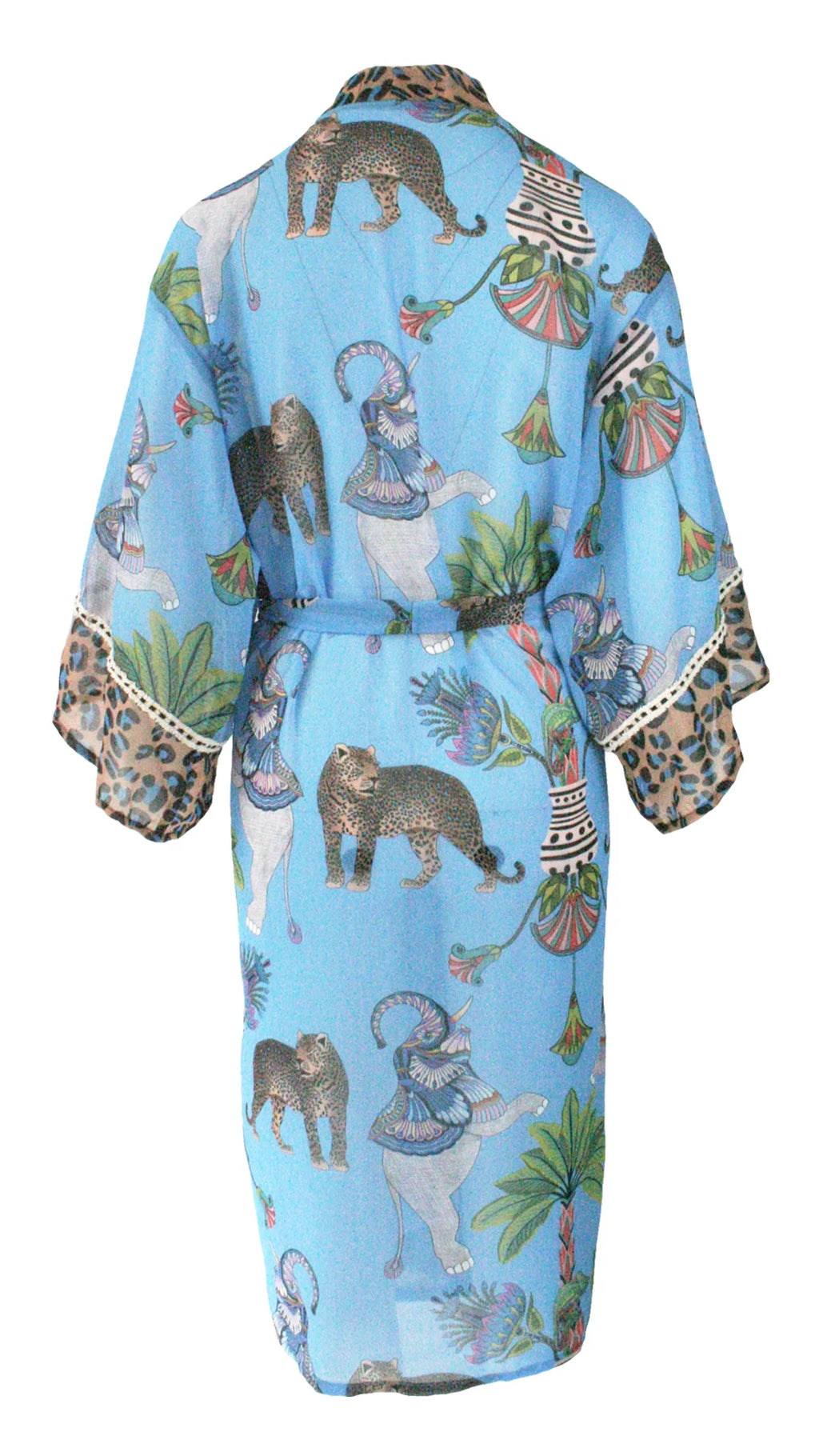 Lunch With Leopards Blue Chiffon Kimono Cover Up