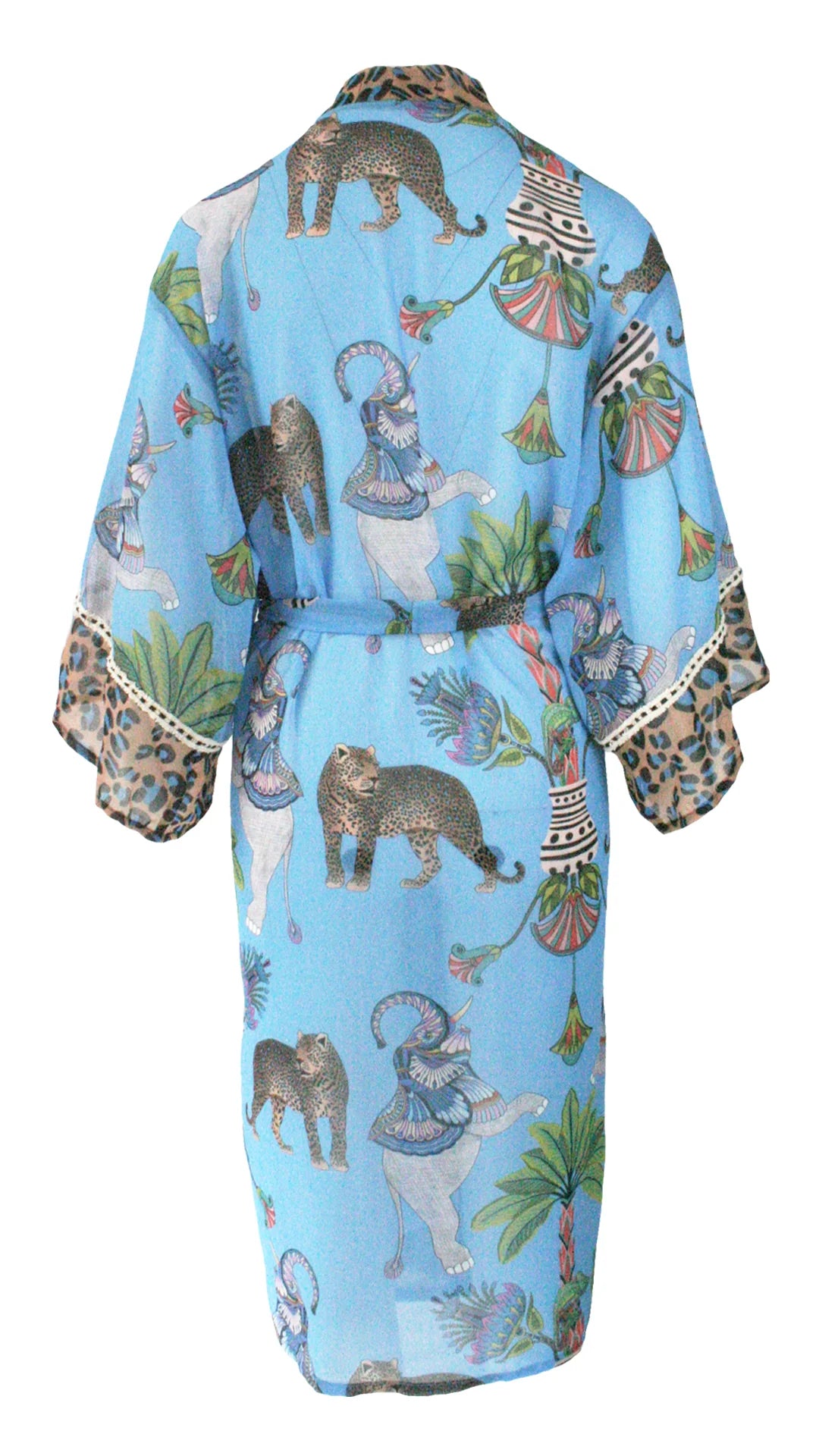 Lunch With Leopards Blue Chiffon Kimono Cover Up