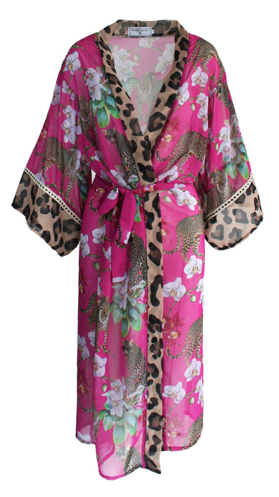 Leopard's Kiss Pink Chiffon Kimono Cover Up