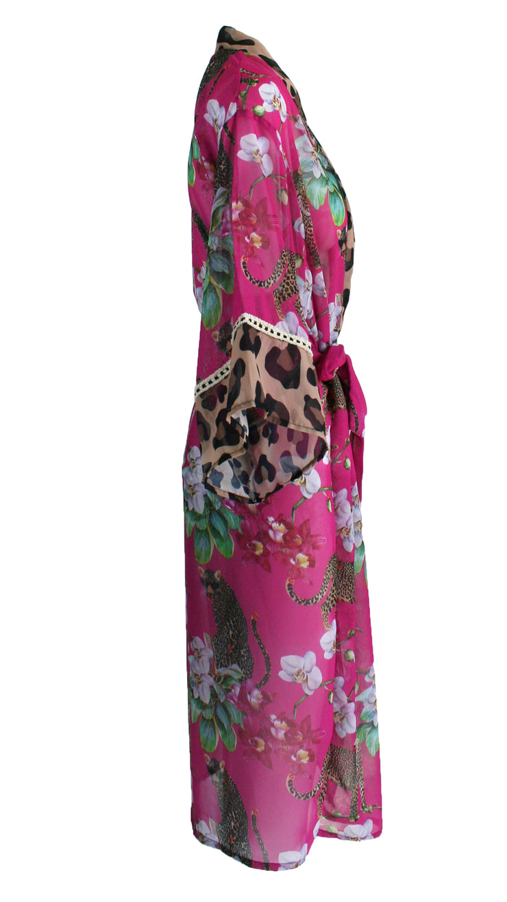 Leopard's Kiss Pink Chiffon Kimono Cover Up