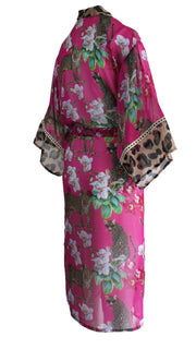 Leopard's Kiss Pink Chiffon Kimono Cover Up