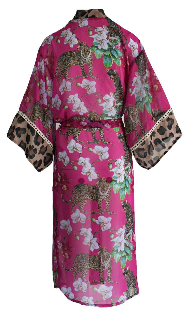 Leopard's Kiss Pink Chiffon Kimono Cover Up