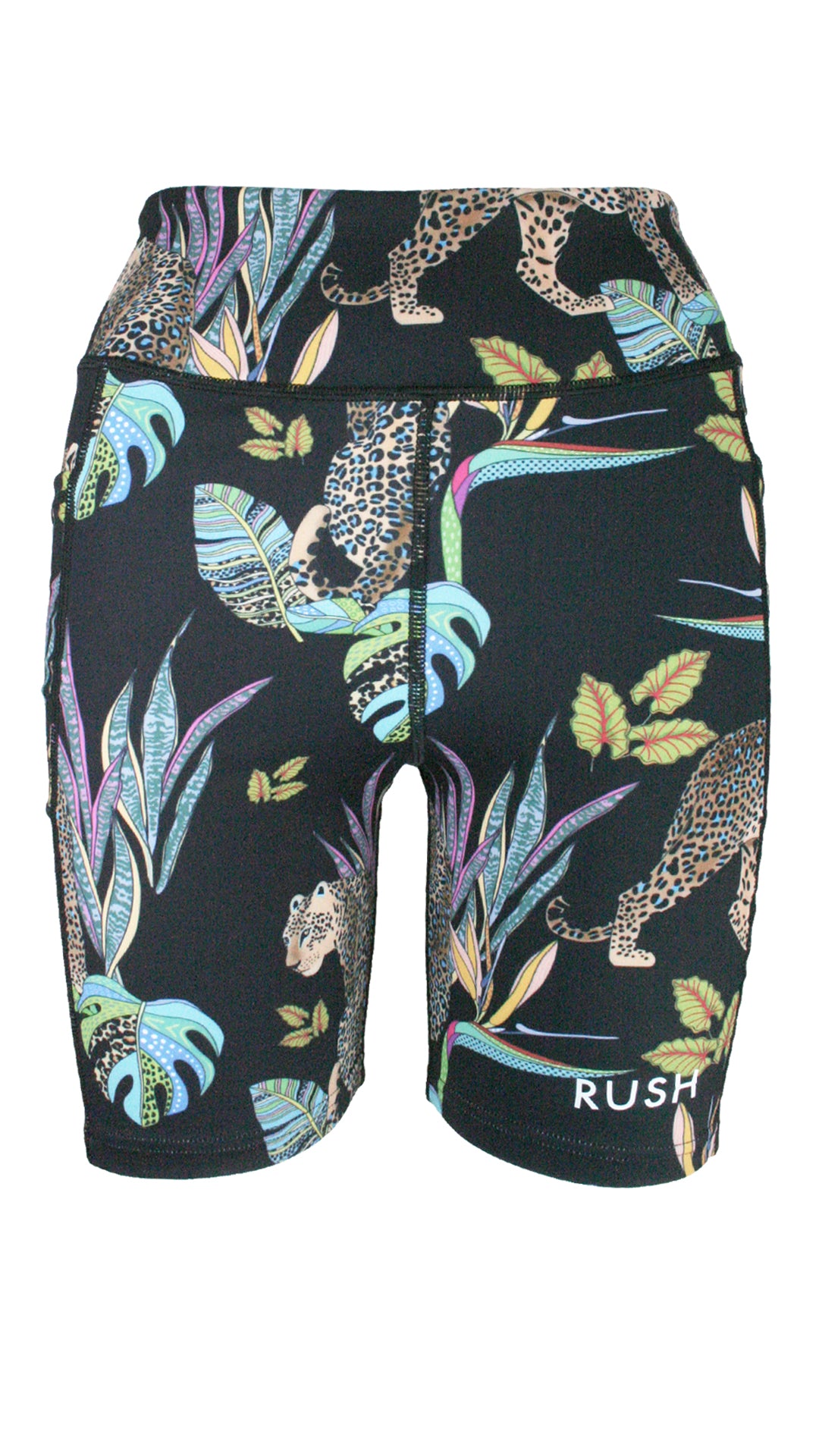 Cobalt Leopard Black Active High Waist Shorts