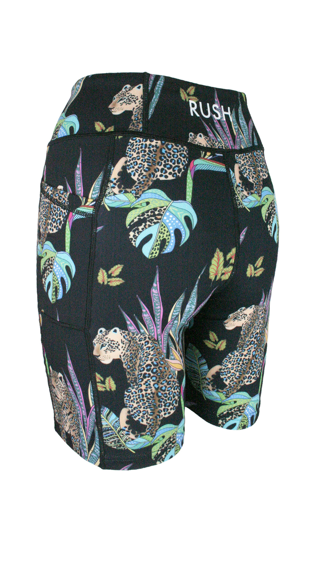 Cobalt Leopard Black Active High Waist Shorts