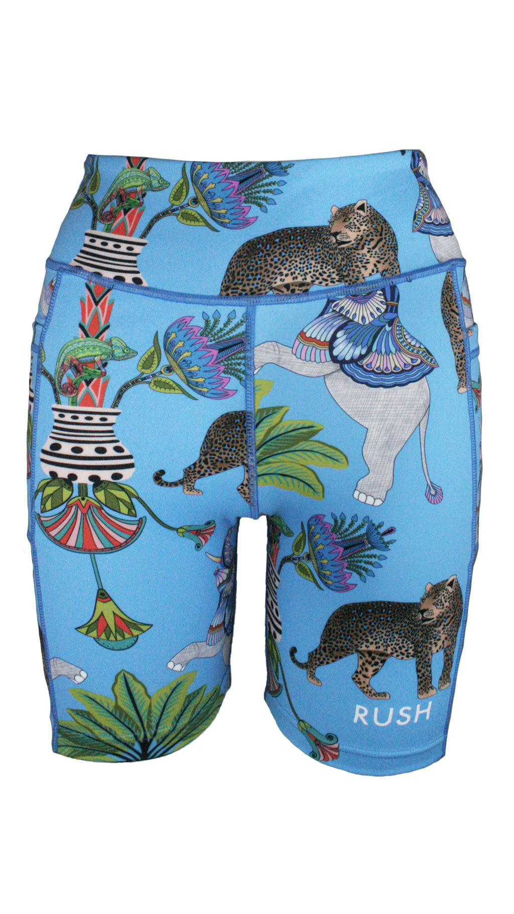 Lunch With Leopards Blue Active High Waist Shorts