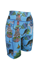 Lunch With Leopards Blue Active High Waist Shorts