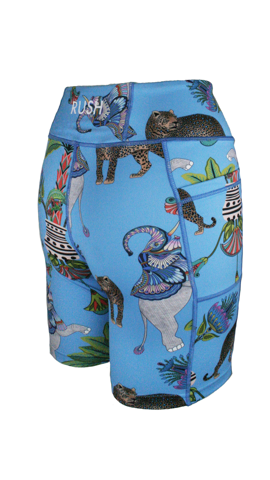 Lunch With Leopards Blue Active High Waist Shorts