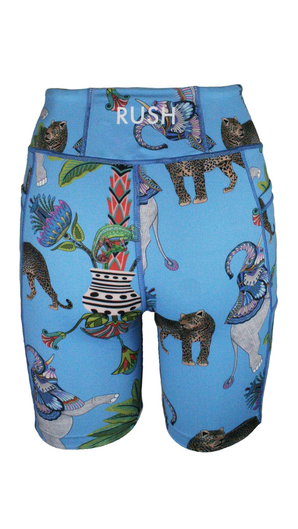 Lunch With Leopards Blue Active High Waist Shorts