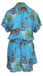 Lunch With Leopards Blue Monaco Trim Jumpsuit