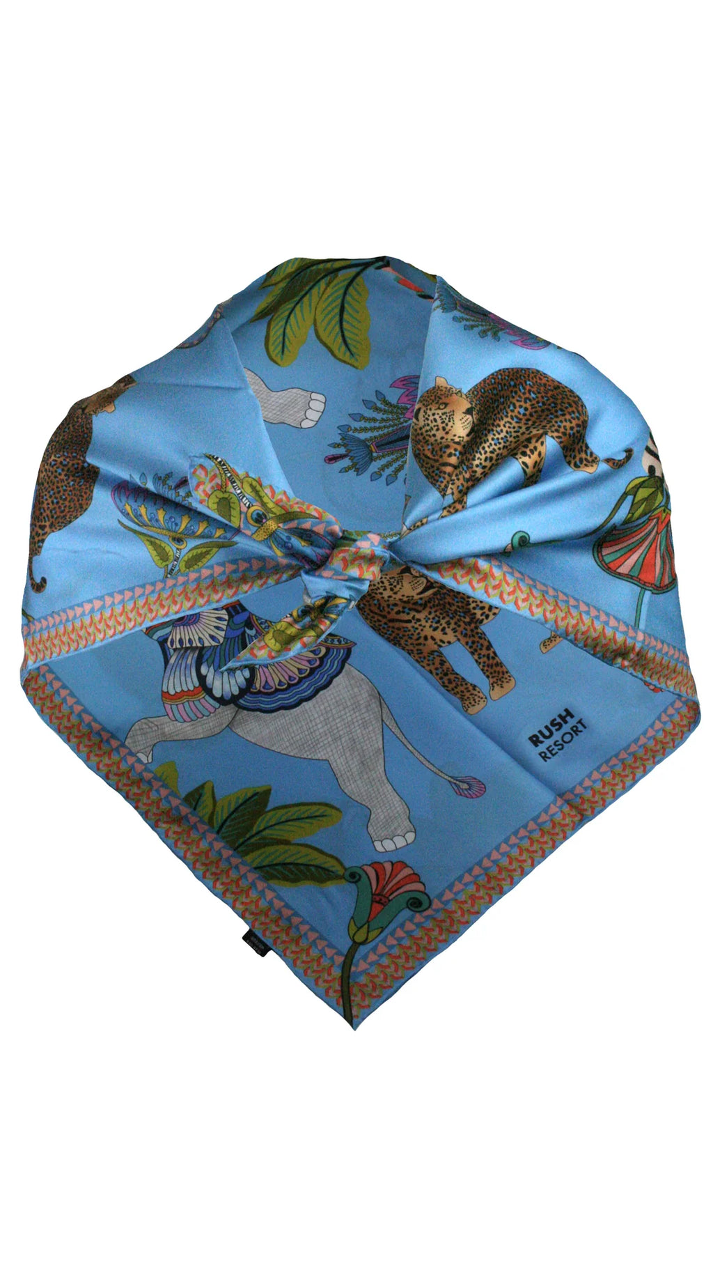 Lunch With Leopard Blue Silk Scarf 90