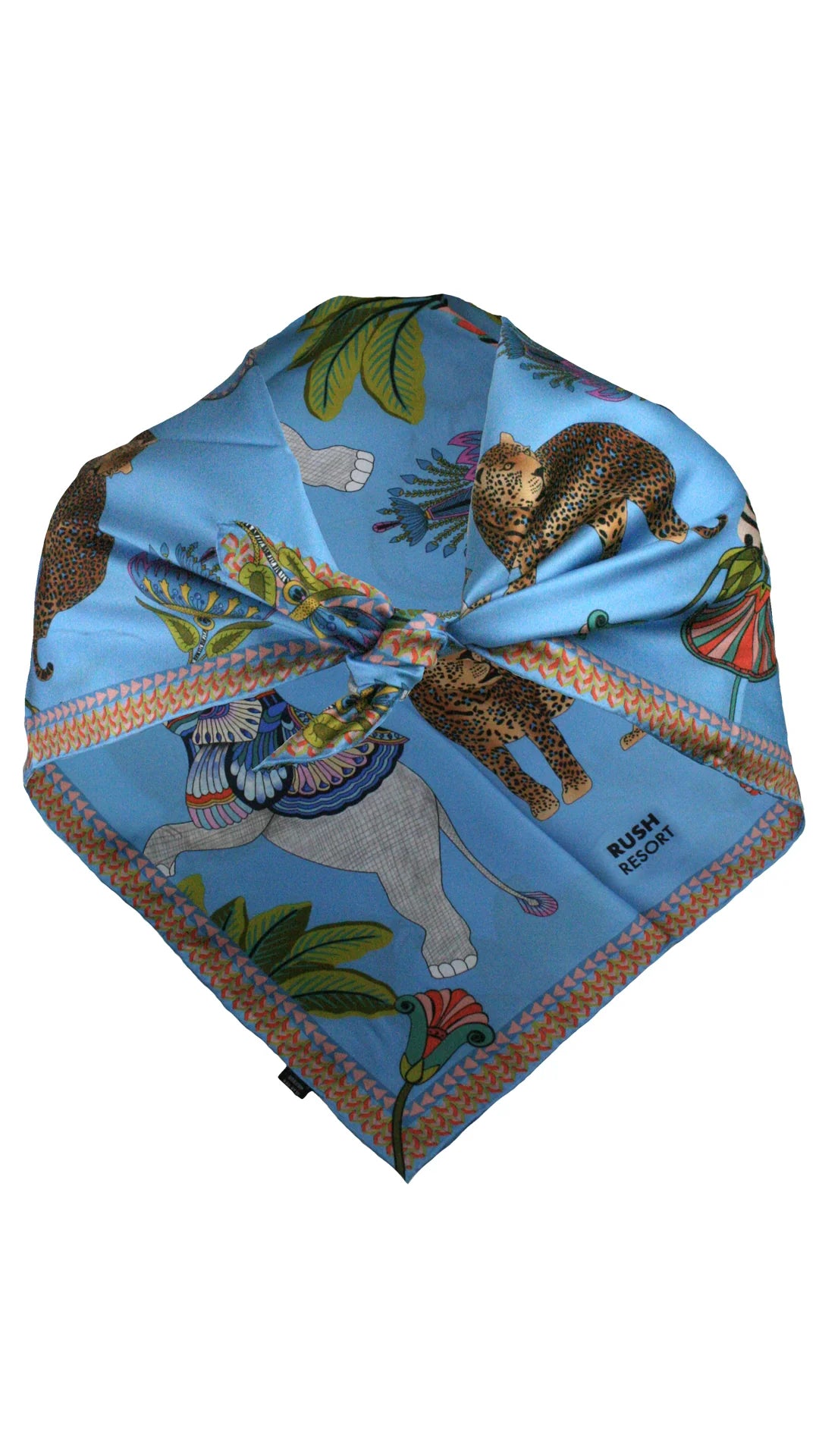 Lunch With Leopard Blue Silk Scarf 90