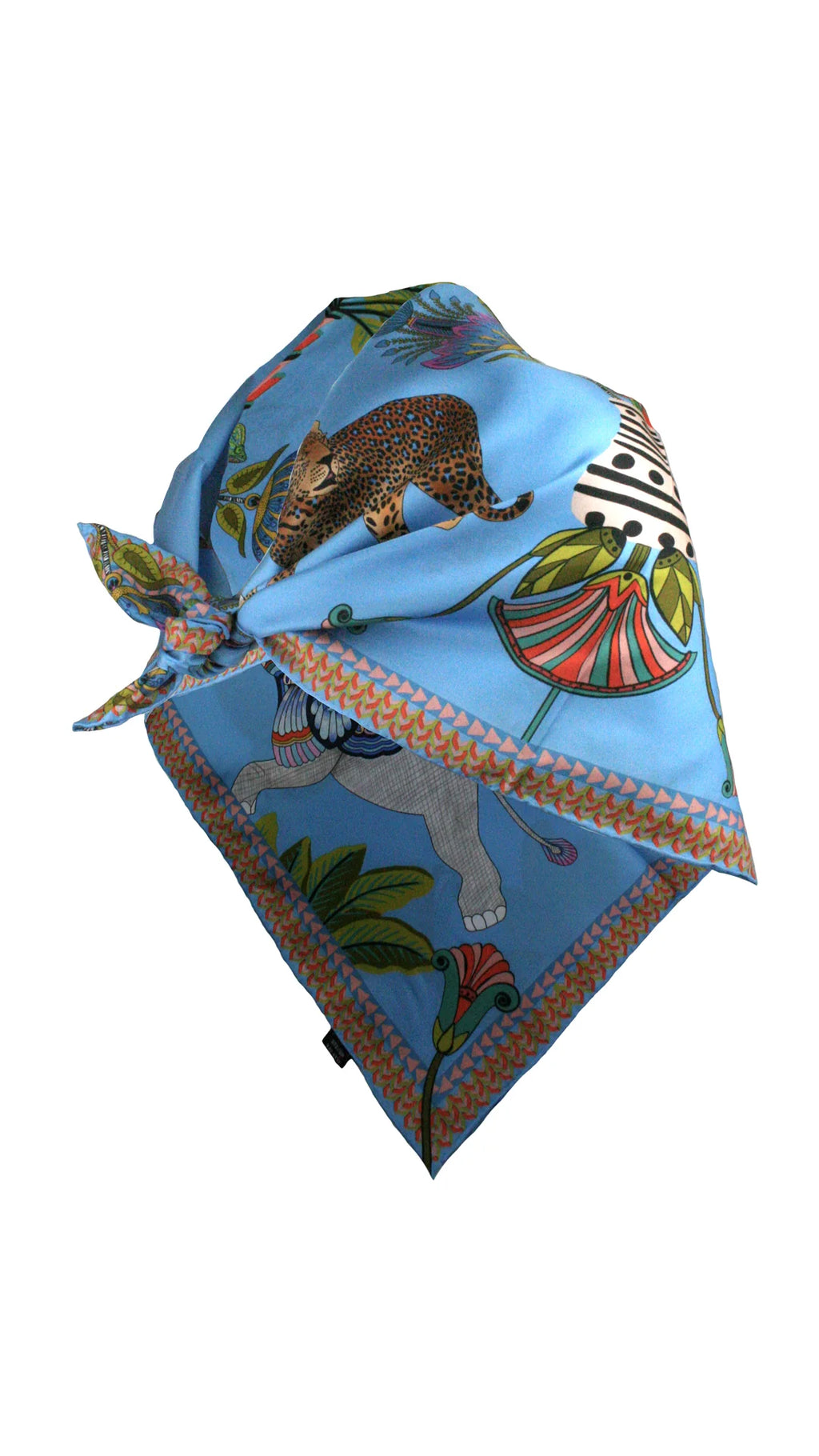 Lunch With Leopard Blue Silk Scarf 90