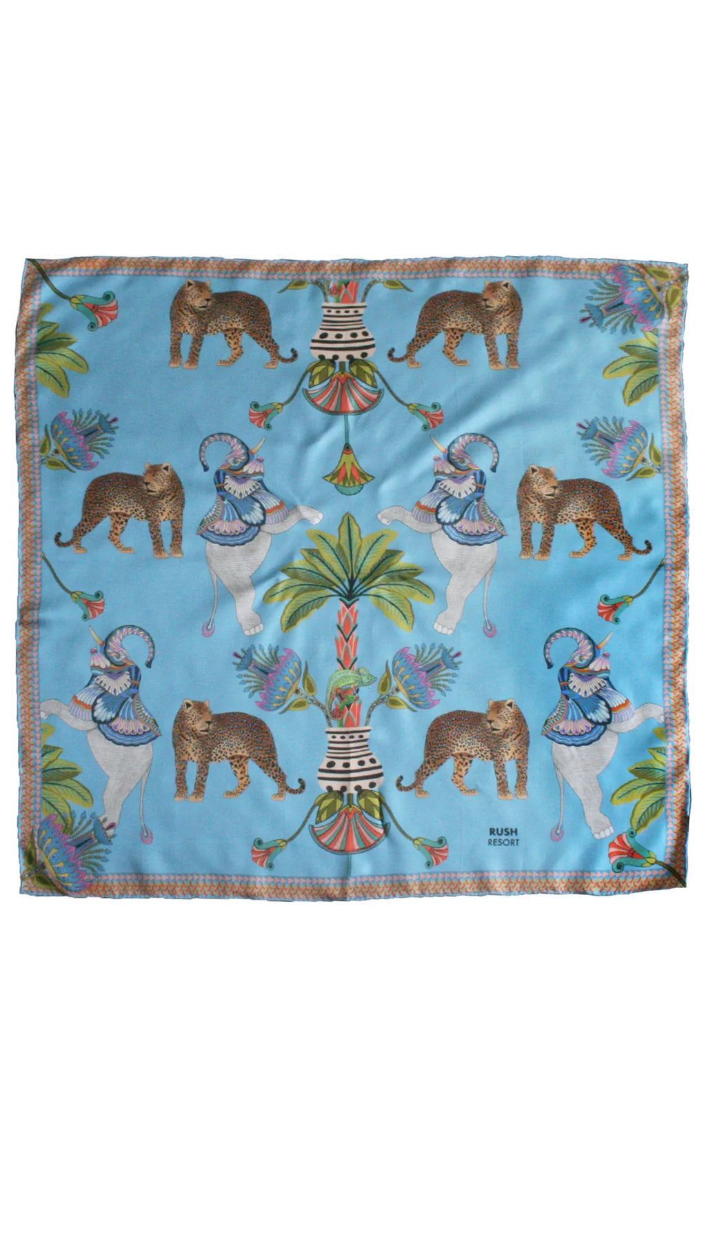 Lunch With Leopard Blue Silk Scarf 90