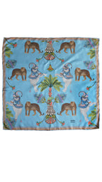 Lunch With Leopard Blue Silk Scarf 90