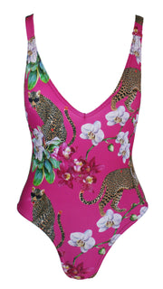 Leopard's Kiss Pink V Neck One Piece